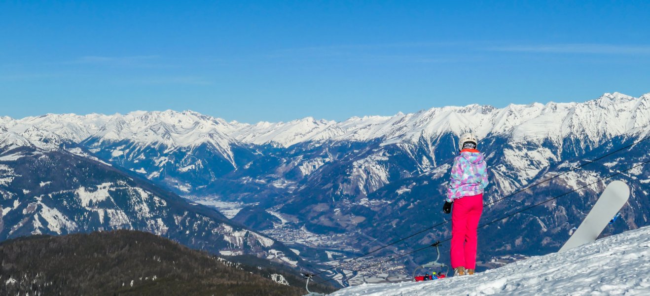 Schigebiet Goldeck mit Blick auf das Mölltal